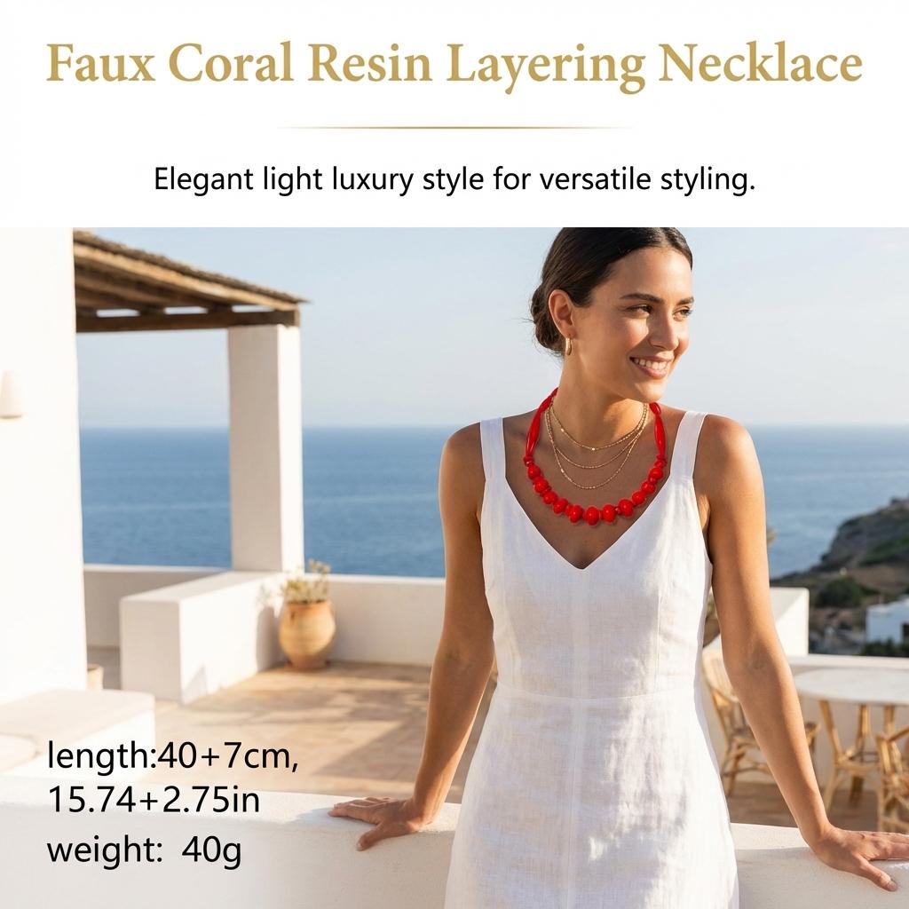 Coral Resin Necklace Multi Layer Design Lightweight Luxury Style For Daily And Special Occasions
