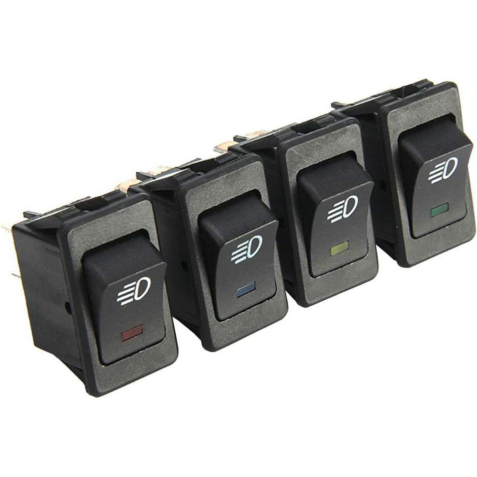 8pcs Car Blue Red Green Yellow LED Fog Light Toggle Rocker Switch 4Pin 12V 35A ON OFF Bright Rear Front
