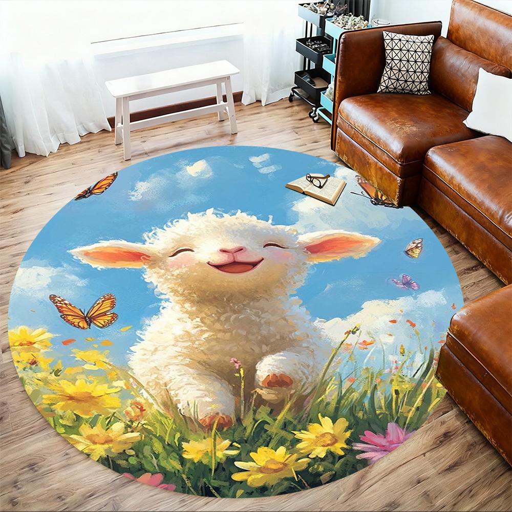 1PC Lamb Flowers Round Chair mat Area Rug - Non-Slip, Floor Mat for Office, Bedroom, home decor Christmas Gift c0528030