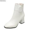 Ladies Modern Short Boots Black/White Pu Leather Belt Buckle Side Zipper Fashion Booties Comfortable Autumn Winter Women Shoes
