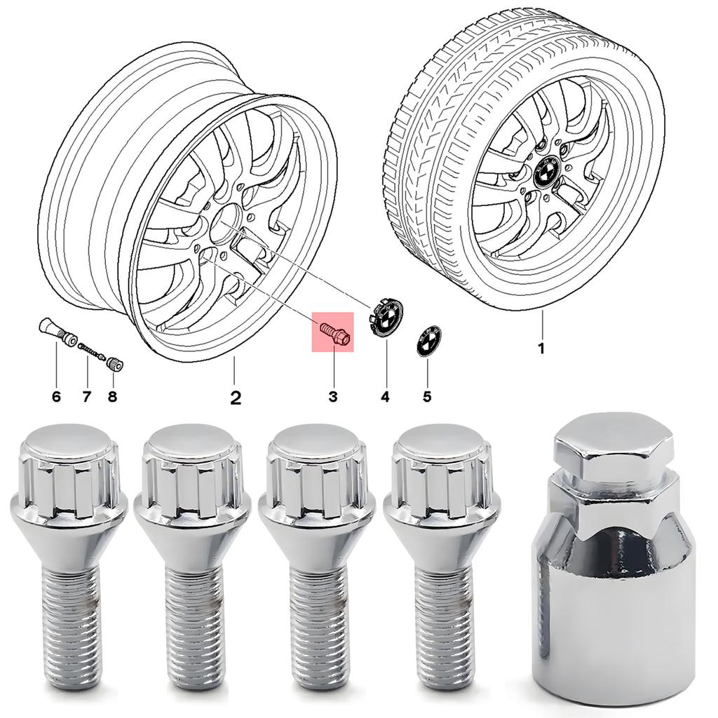 M14 x 1.5 Nuts Locking Wheel Bolts Chrome Alloy Wheel Lug Stud Taper Seat for BMW X3 X5 E83 E70 E53