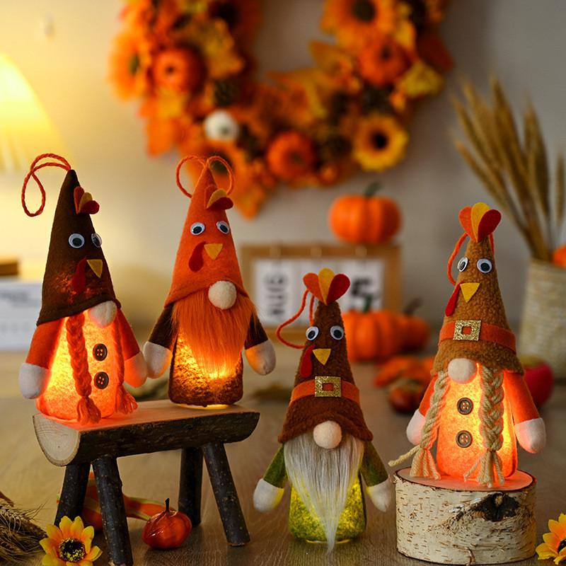 Cozy Harvest Festival Decorative Thanksgiving Gnome Figurine With Light Up Features