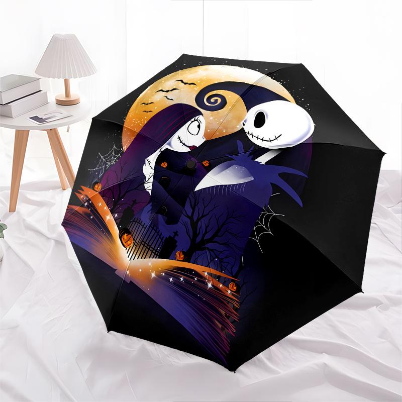 Nightmare Before Christmas Themed Automatic opening and closing folding umbrella, 8 rib windproof, compact travel design, suitable for all o
