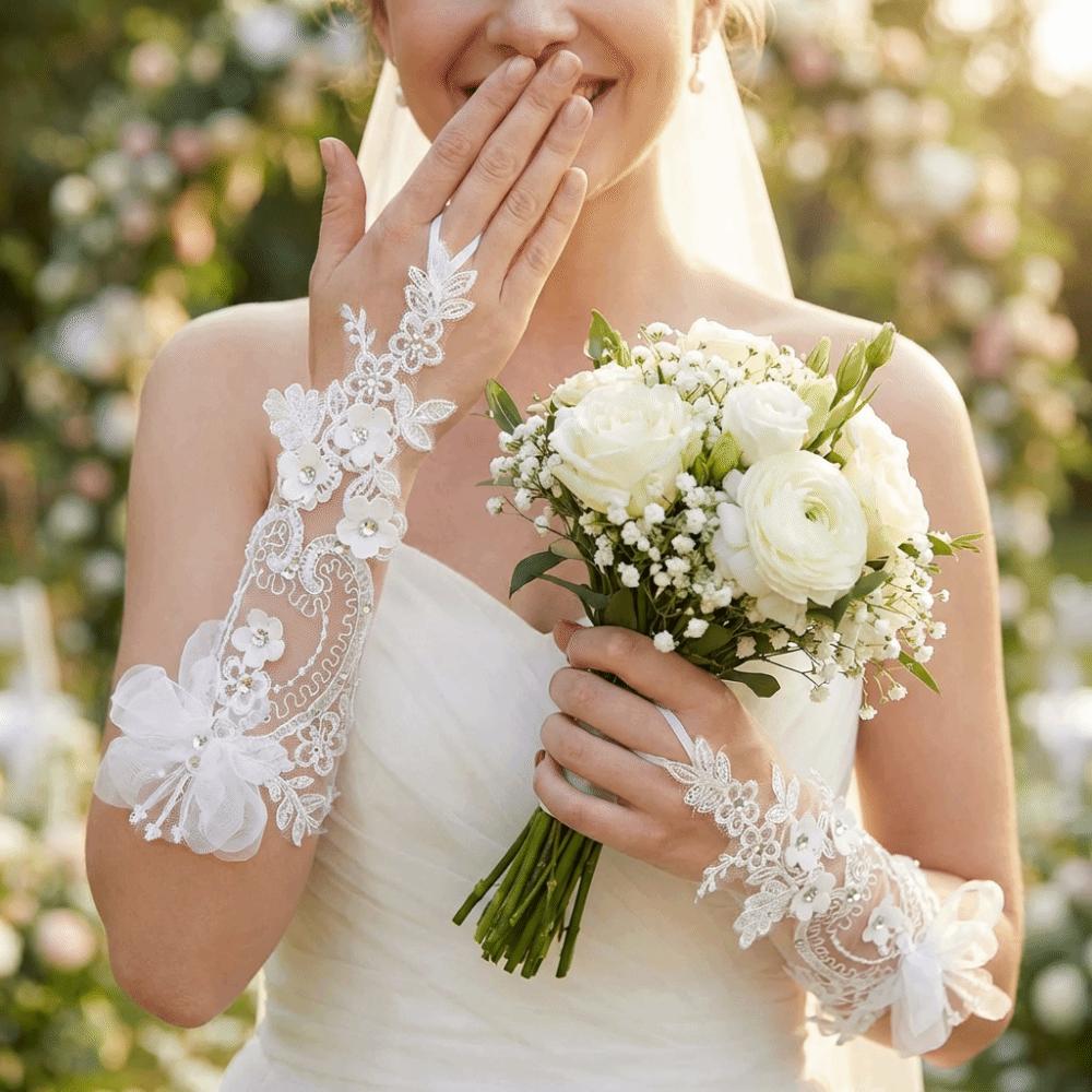 1 Pair Classic Bride Gloves Flower Finger Hook Lace Gloves Wedding Ceremony
