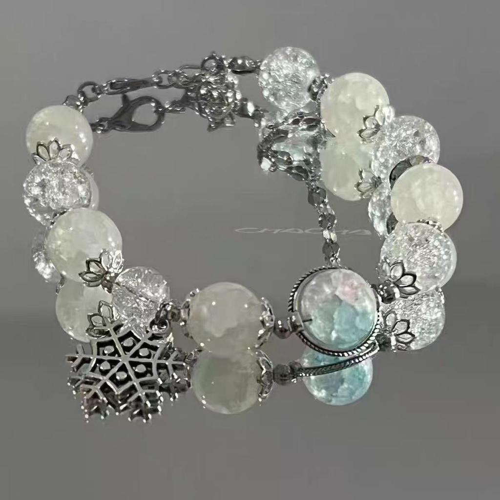 Exquisite Glazed Wine Red Butterfly Floral Beaded Bracelet for Women - Light Luxury Snowflake Design.