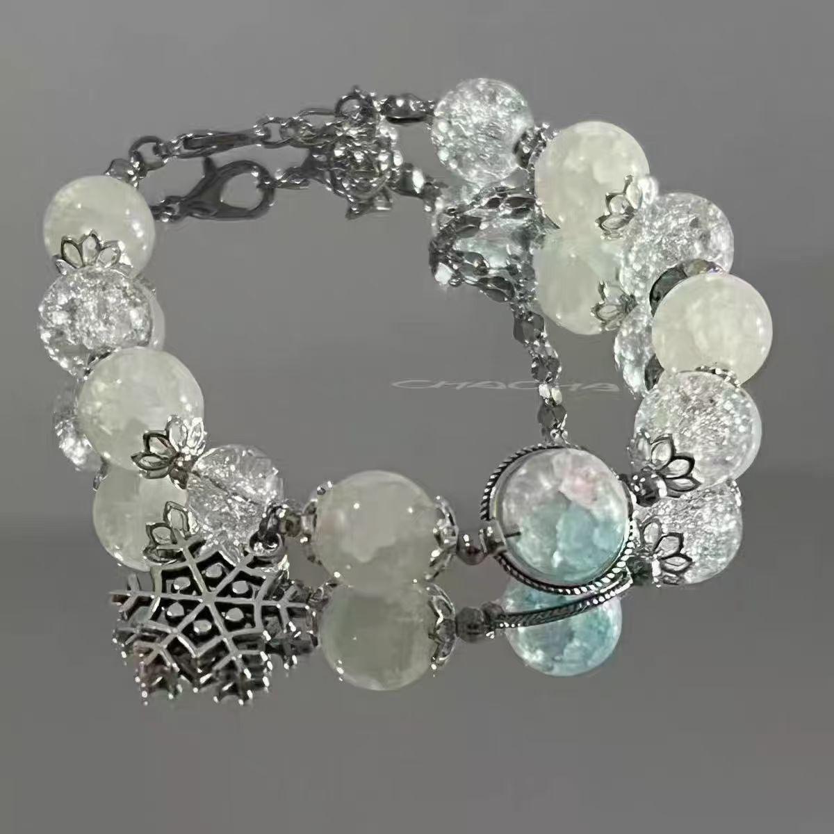 

Изысканный глазурованный винно-красный браслет с бабочками и цветами, украшенный бусинами, для женщин - Дизайн «Снежинка» в стиле легкой роскоши.