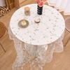 Boho Floral Embroidered Lace Tablecloth Sheer Tulle Table Cover Vintage Aesthetic Table Runner for Shower Birthday Wedding Party