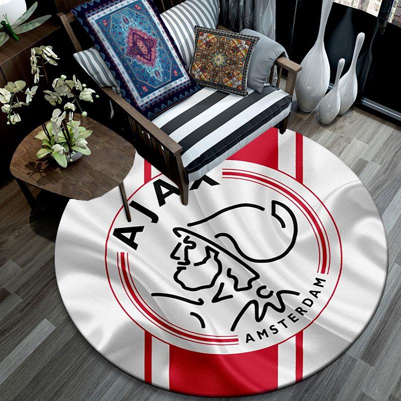 AFC Ajax Amsterdam Logo Runder Teppich, Rutschfester Waschbarer Kreis Teppich Für Wohnzimmer Schlafzimmer Spielzimmer, Sportfan Dekoration, Feiertags Geburtstagsgeschenk