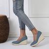 Fashion High Heels Women Denim Shoes Elegant Ladies Wedges Shoes Brand Heeled Party Shoes Blue Plus Size 42