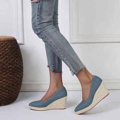 Móda Vysoké podpatky Dámské Džínové boty Elegantní Dámské Klínkové boty Značkové Boty na párty na podpatku Modré Nadměrná velikost 42
