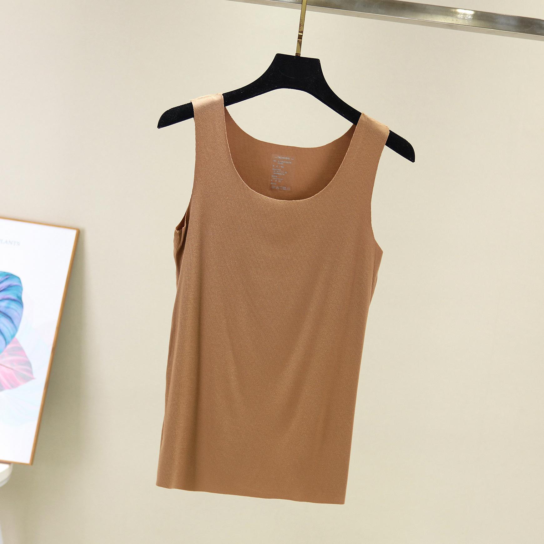 

Корейський бавовняний безшовний топ-майка в рубчик - Жіночий великий розмір з круглим вирізом, базовий шар XX-Large хакі