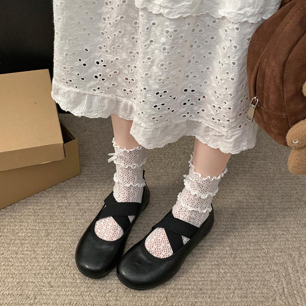 Queen Fan Black Retro Light Mouth Flat-soled Single Shoes Women's 2025 New Autumn Skirt Soft-soled Mary Jane Shoes