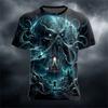 Men's New Summer Fashion Trend Round-Neck T-Shirt Giant Ram Skull Castle Wizard Dark Magic Hell Halloween-Themed Short-Sleeve