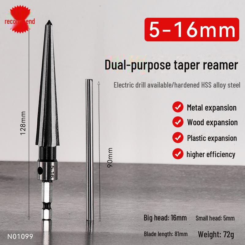 High-Speed Steel Taper Reamer - Straight Handle, Hexagonal Cone, High Hardness for Woodworking and Metal Expansion