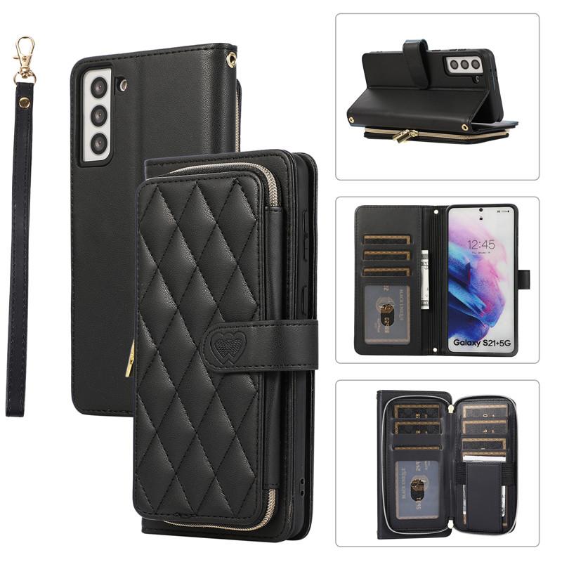 Custodia per telefono a portafoglio in pelle con cerniera con cordino per iPhone 15 Ultra 14 Plus 13 per Samsung Galaxy A54 A14 A53 A13 Nota 20 S23 S22 S21 Cover con corda da polso