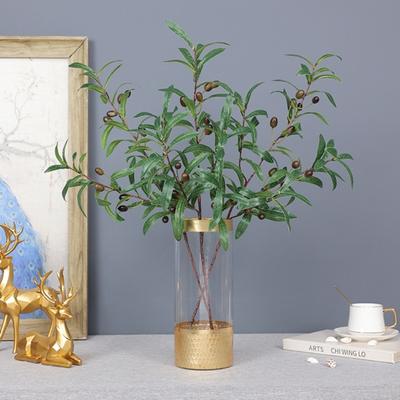 Fake Greenery Fashion No Watering Plastic Fake Plant Landscape Greening 4 Forked Fake Olive Branch Simulated Olive Branch Party Favors