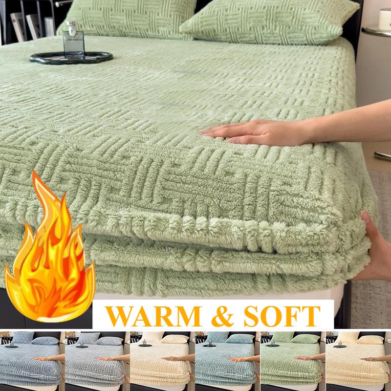 3PCS Bedding New Cotton Fleece Jacquard Autumn Winter Bed Hat Skin-friendly and Warm Milk Velvet Mattress Cover with A Stretchable Bedspread