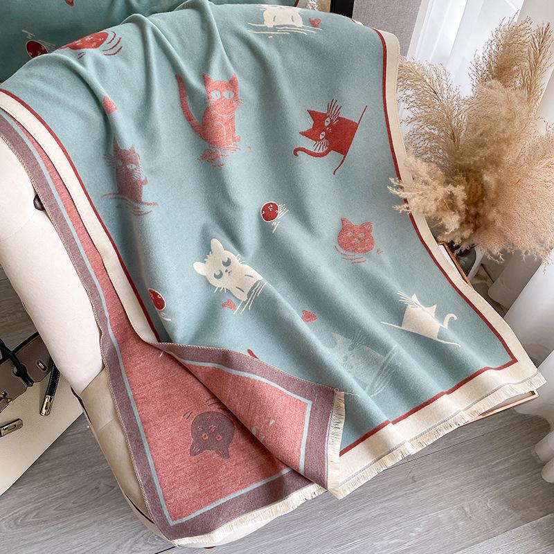 Korean Version Of Fashionable Versatile, Sweet And Cute, Small Fresh And Warm Jacquard Fringed Warm Cashmere Scarf Cover
