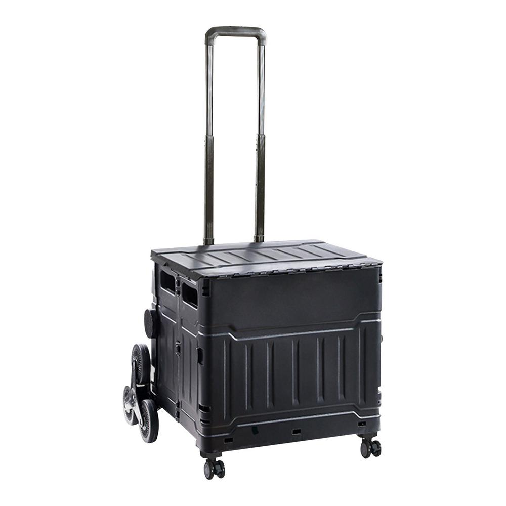 Portable Grocery Shopping Cart Foldable Crate Crates Storage Stackable Storage Crate Foldable Bin With Wheels Black чёрный