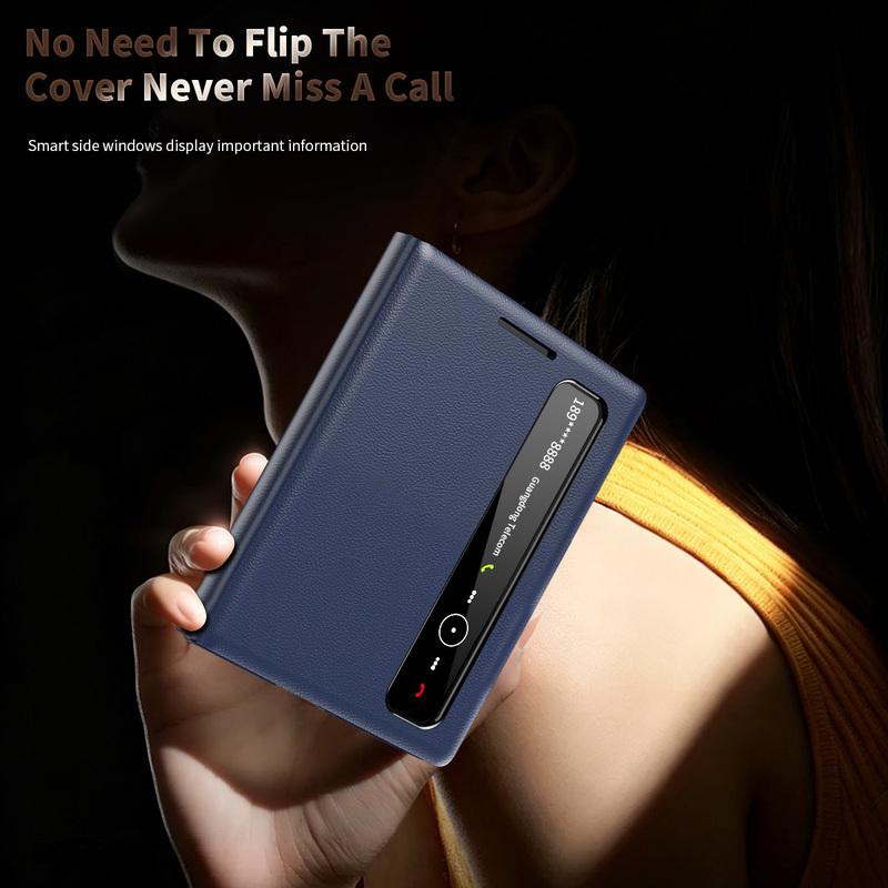 Étui intelligent en cuir pour Samsung Galaxy Z Fold 8 Fenêtre de visualisation large Écran tactile Coque à rabat Fundas pour Fold 8 Étui anti-chute