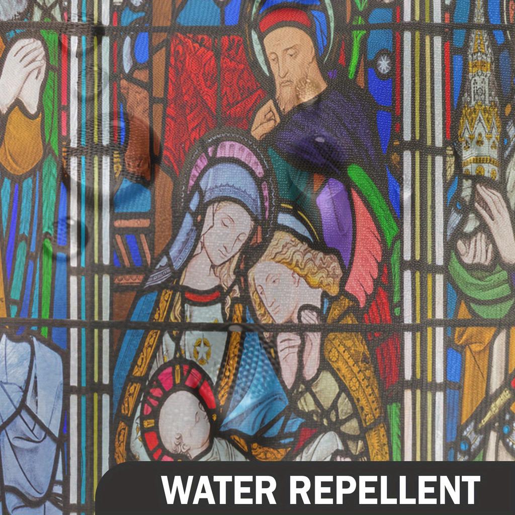 Stained Glass Art Bath Curtain - Religious Figures & Vibrant Colors,Waterproof Home Decor Adds Spiritual Beauty To Your Bathroom