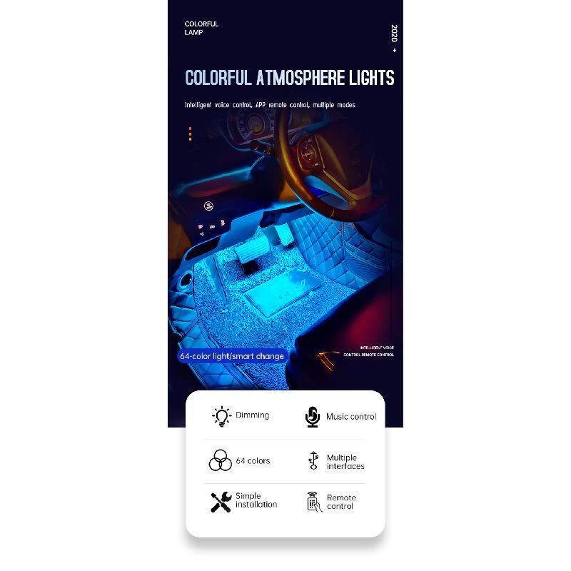 Rgb App Wireless Remote Music Control Car Decoration/Backlight/Atmosphere Lights