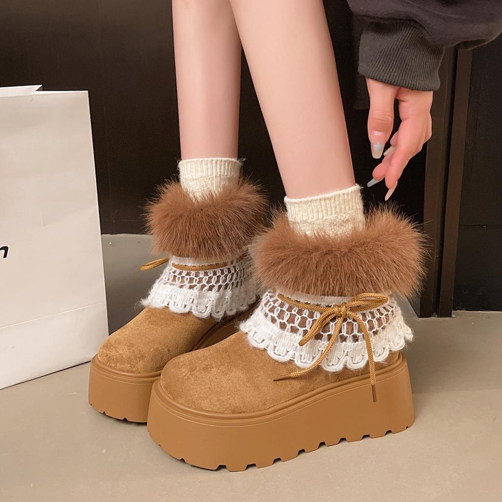 Fashion retro millennial style plush snow boots women's winter new thick-soled heightening cotton shoes