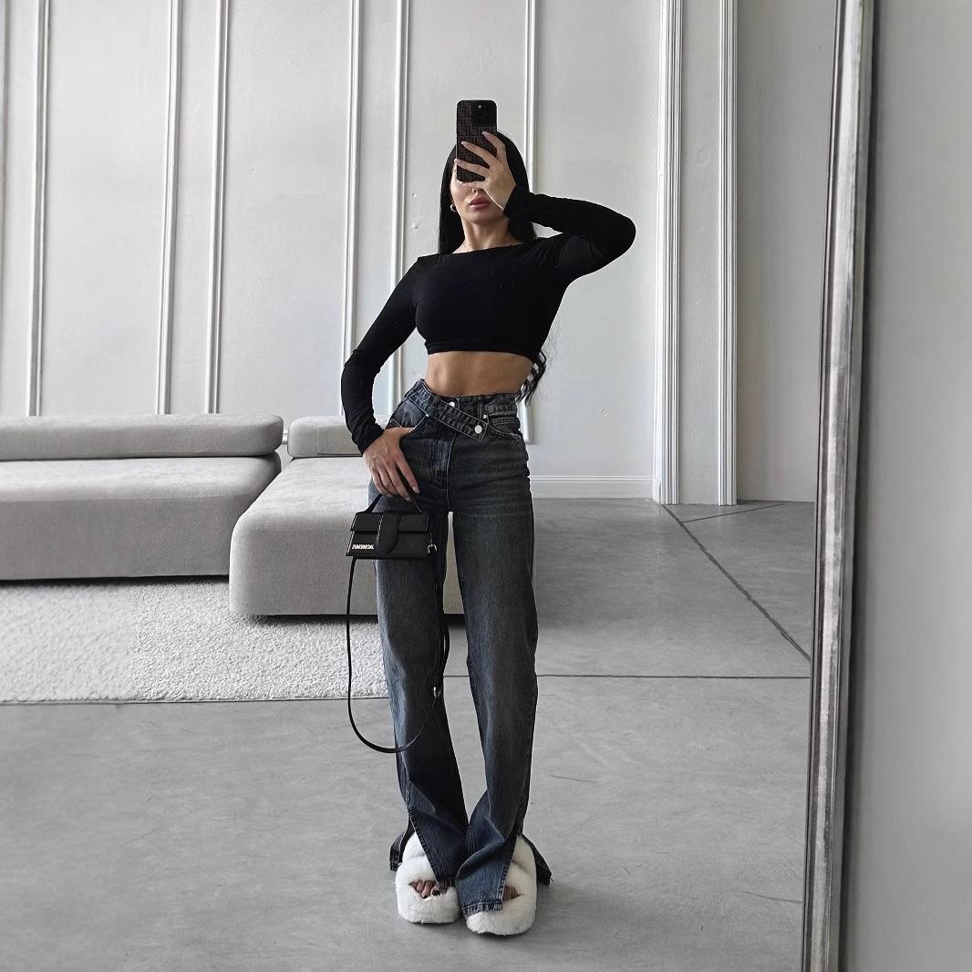 

High-Waist Irregular Flare Jeans for Women with Hip-Enhancing Design Large