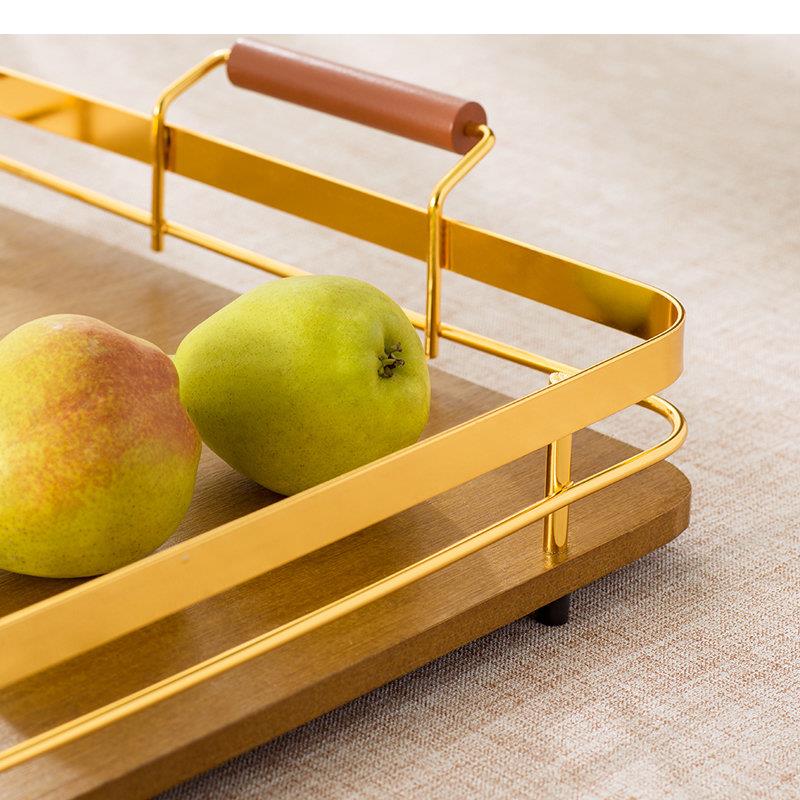Simple Rectangular Bamboo Cutlery Food Storage Trays Decorative Home Kitchen Organizer Metal Bracket Accessories