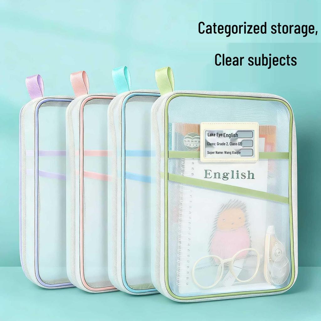L-Shaped Student Storage Bag for Test Papers & Books, Thickened Mesh File Organizer for Back-to-School