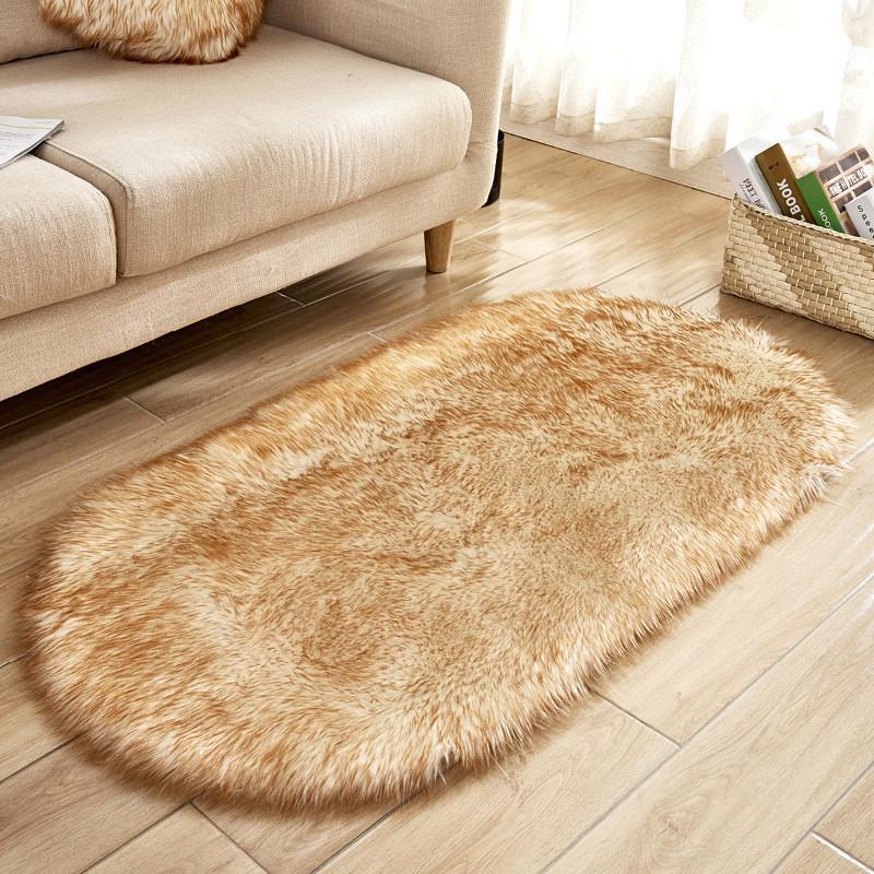 Modern Minimalist Artificial Wool Oval Rug For Living Room Bedroom Floor Decor