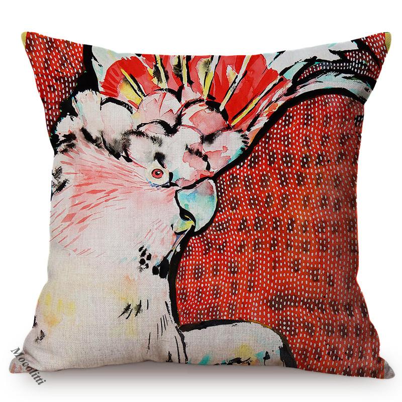 Nordic Bird Oil Painting Art Sofa Decoration Pillowcase Parrot Owl Animal Luxury Chair Cushion Cover Throw Pillow Case