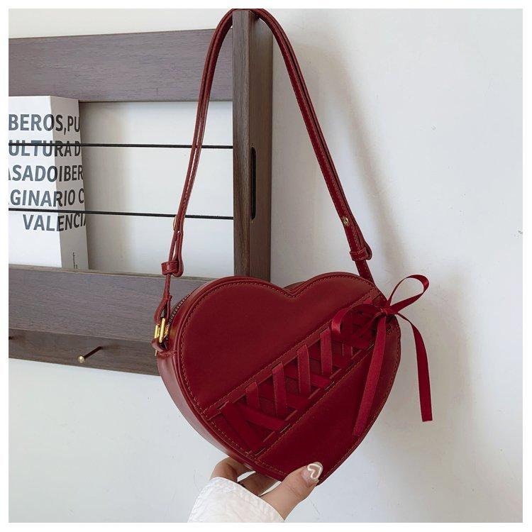 

JIAERDI Retro Heart Red Crossbody Bags For Women 2025 Pu Leather Chic Bow Messenger Bag Ladies Retro Sweet Handbag Purse Female 20x17x6cm