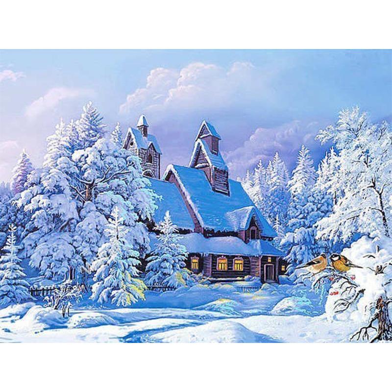 

Diy 5D алмазная живопись зимний дом пейзаж комплект полная дрель вышивка снежная мозаика художественная картина из страз домашний декор Full Round 40x50CM