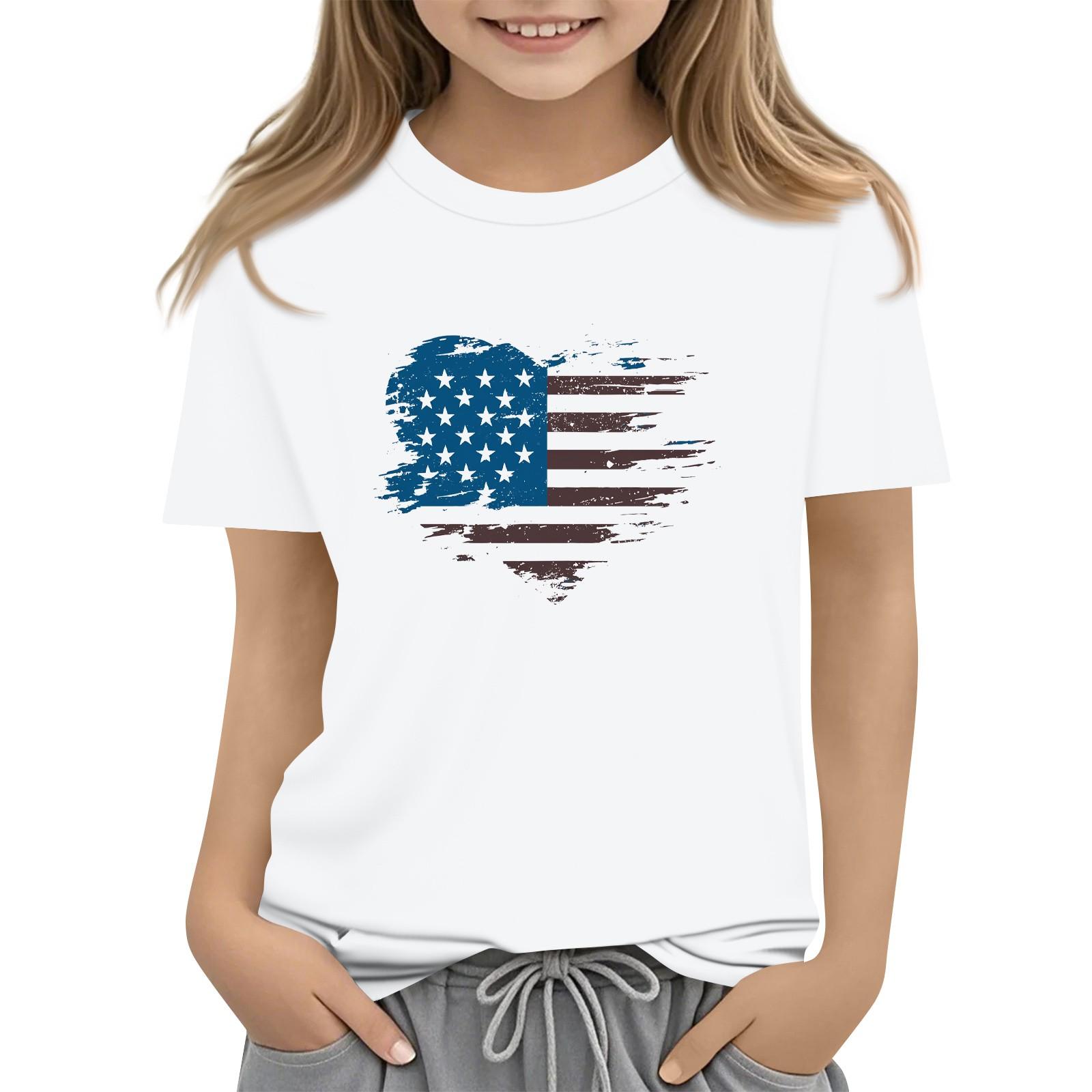 

Детская футболка с коротким рукавом и круглым вырезом в повседневном стиле ко Дню независимости 160 белый