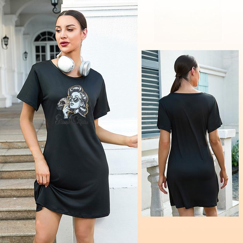 Women's Short Sleeve Loose Nightgown Multi-Pattern T-Shirt Style Loungewear 927 Casual Comfortable Sleepwear with Diverse Print Choices