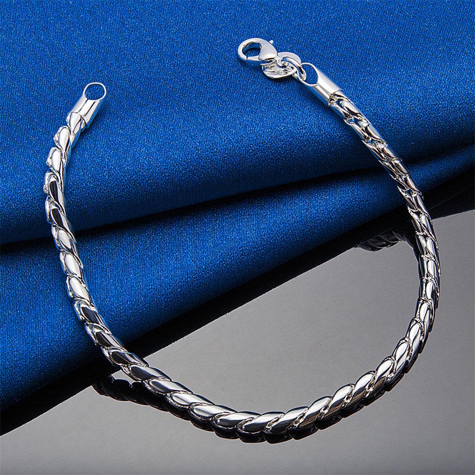 925 Sterling Silver 8-inch 4MM Exquisite Rope Chain Bracelet, Fashionable Men's and Women's Party Wedding Accessories Jewelry