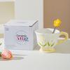 Tulip Ceramic Cup Hand Painted Relief High Looking Coffee Cup Mug Girl Heart Home Water Cup Souvenir