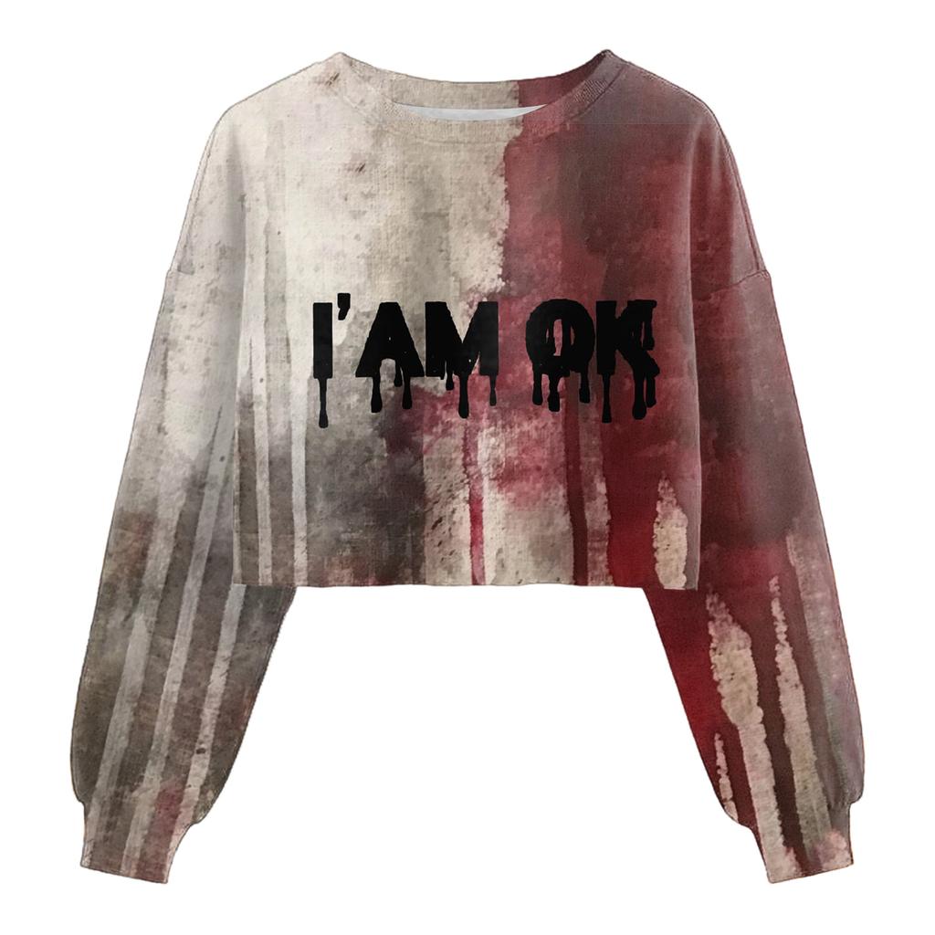 Women's Fashion Halloween Printed Navel-Exposed Long Sleeve Pullover Sweatshirt