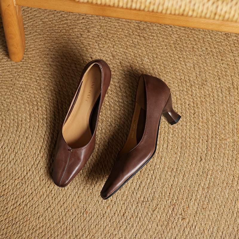 

Krazing Pot Sheepskin Fashion Spring Autumn Stiletto High Heels Women Round Toe Mary Janes Shoes Shallow Pumps 35 коричневый