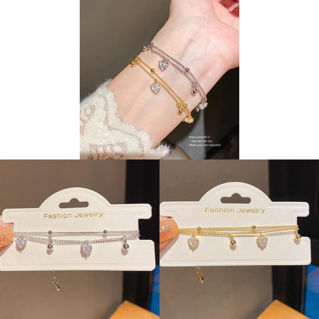 Minimalist Gold Plated Heart Pendant Bracelet For Women With Zirconia Jewelry Gift Idea