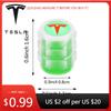 Autocollant Voiture 4 Pièces Vert Fluorescent Bouchons de Valve de Pneu de Roue de Voiture Couvercle de Valve Lumineux Pour Tesla Model 3 Y S X 2017-2023 Roadst