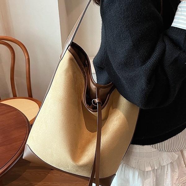 New fashion tote bucket bag casual 2025 autumn and winter commuter shoulder bag large capacity suede bag women
