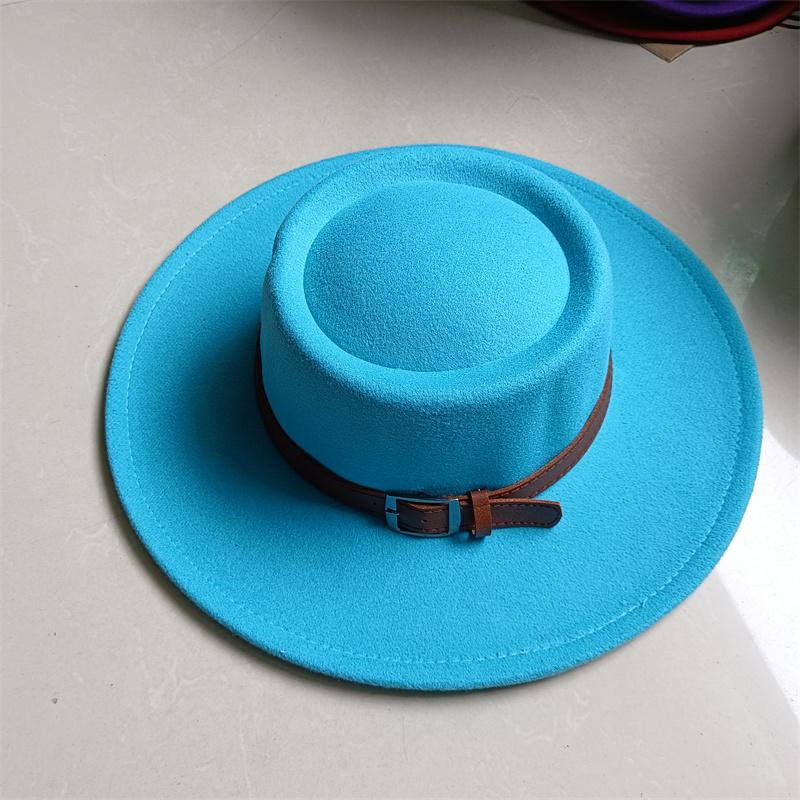 2026 Fedora Hat Winter Round Convex Flat Top Belt Accessories Rose Red Felt Jazz Hat for Men and Women Fedora Gorras