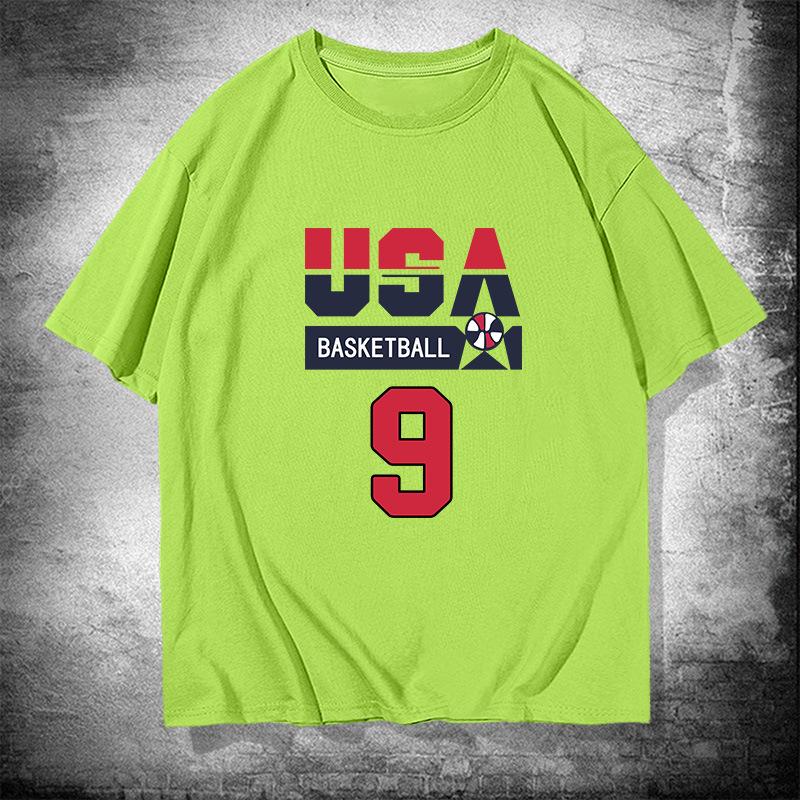 US National Team Basketball No. 9 Cotton Short-sleeved T-shirt Men's and Women's Summer Tide Brand Loose Shoulder Half-sleeved Top