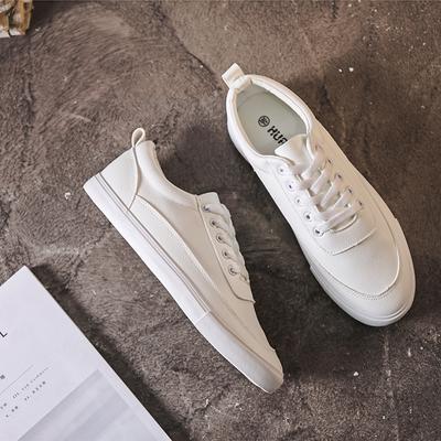 Fashion Men's Vulcanize Shoes Lace-up PU Leather Casual Shoes Solid White Sneakers Low Top Men Flat Shoes Board Shoes Zapatos De Hombre