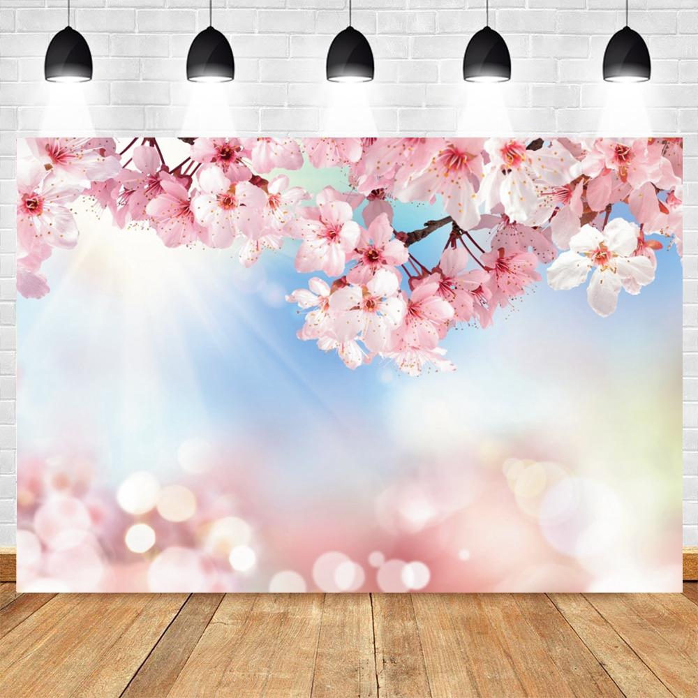 Frühlingsrosa Blumen Hintergrund Glitzer Licht Bokeh Floral Kirschblüte Neugeborenes Baby Porträt Fotografie Hintergrund Fotostudio