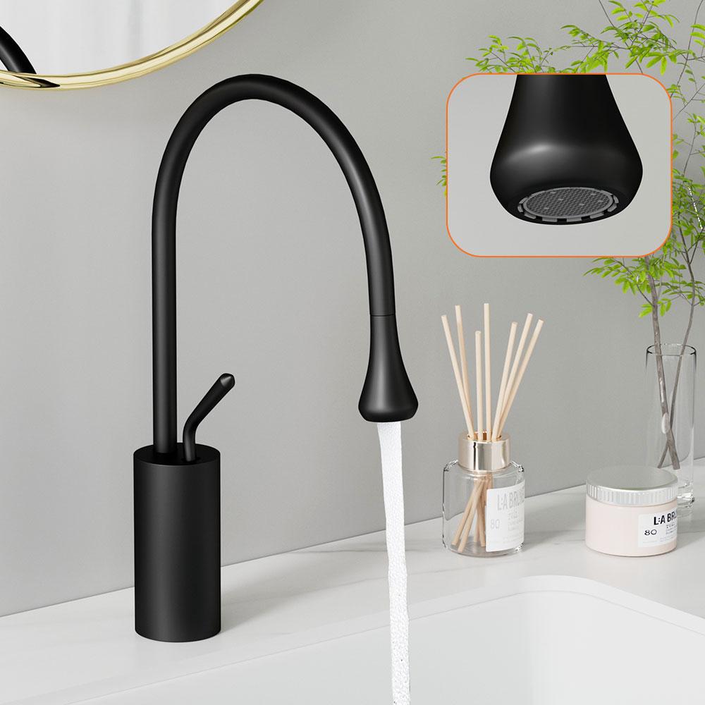 Modern Black  Bathroom Faucet with Crane Deck Mounted Hot And Cold Water Mixer Tap Sink Basin Crane Faucet for Bathroom