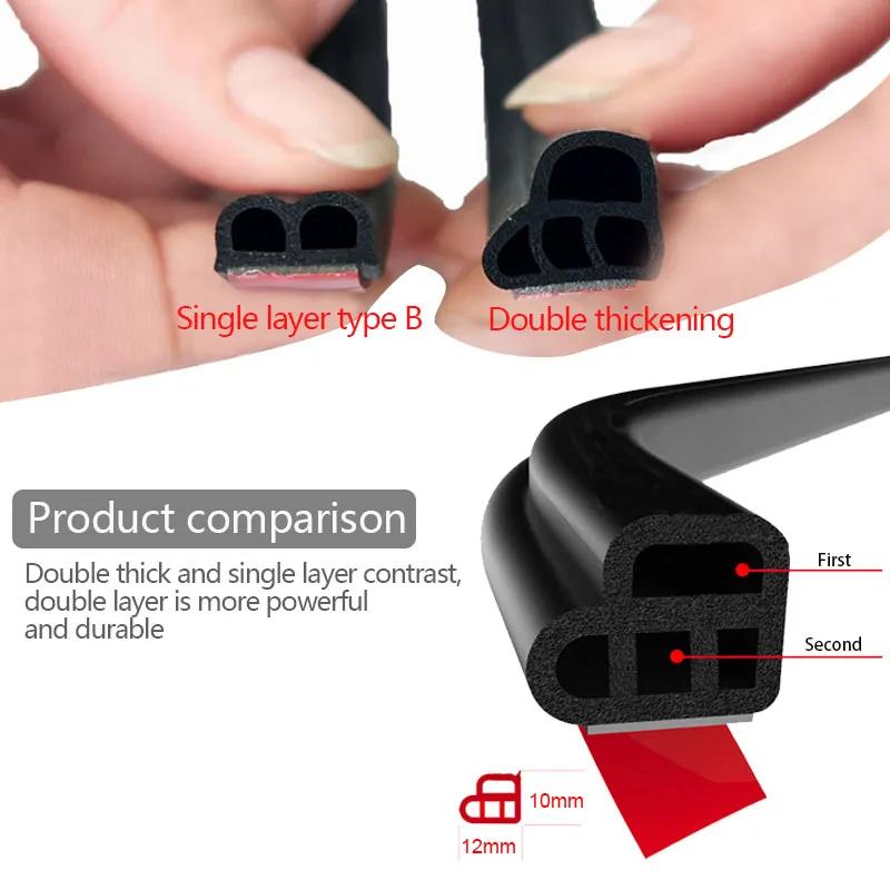 Car Door Seal Strip Rubber Double Layer Sealing Protector Soundproof Waterproof Weather Strips for Car Door Hood Trunk