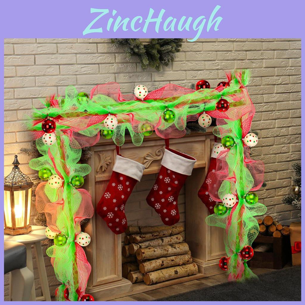 Christmas Garland With Red Green Ribbon Beads For Holiday Decorations